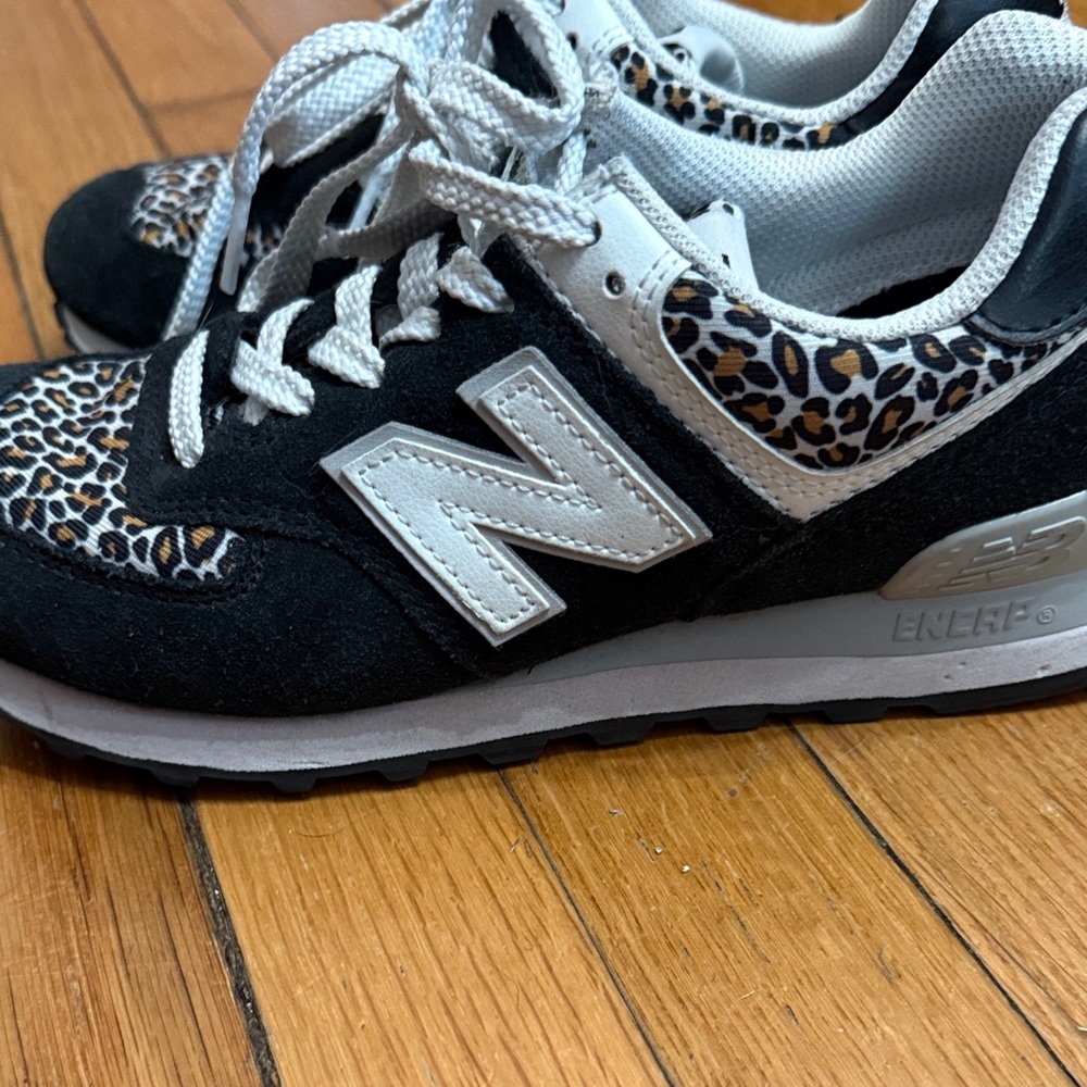 New Balance Black Suede Leopard Accent Women's Sneakers